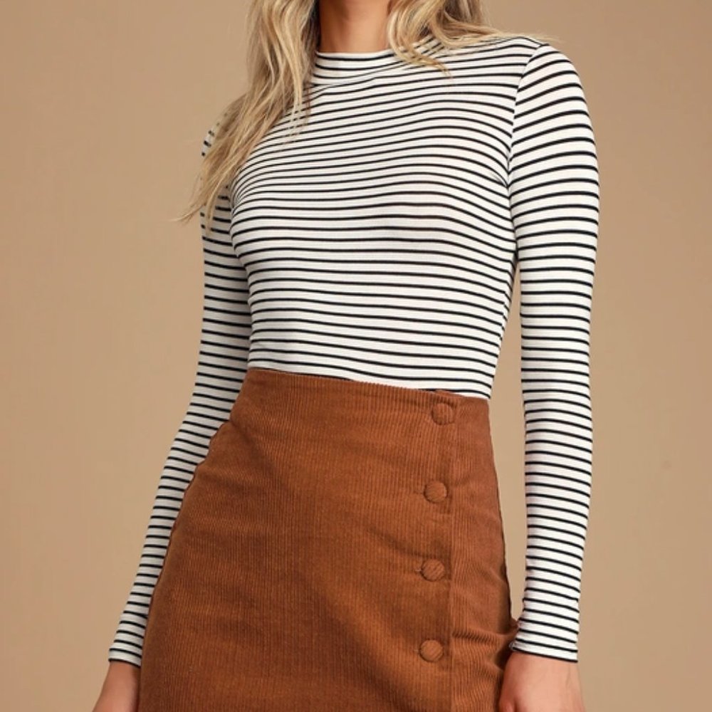 Katherina Rust Brown Button Front Corduroy Skirt Size Small